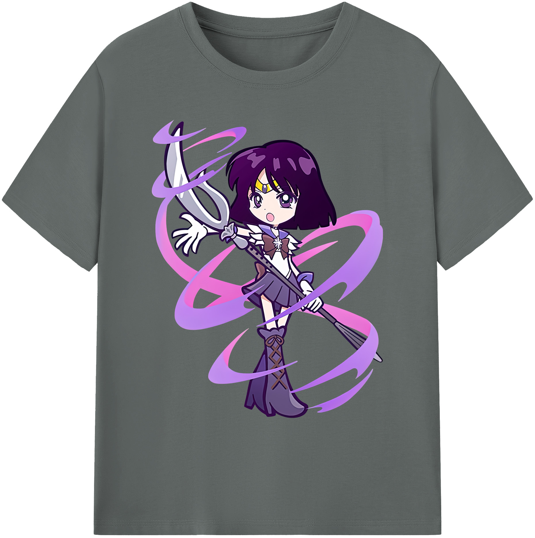 （画像用） 美少女戦士セーラームーン 土萠ほたる Sailor Moon Tomoe Hotaru （セーラーサターン；Sailor Saturn） 綿100％ メンズ半袖Tシャツ｜肌触りやわらか＆通気性